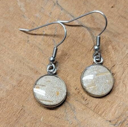 Birch Bark Earrings drop circle natural, minimalist silver.